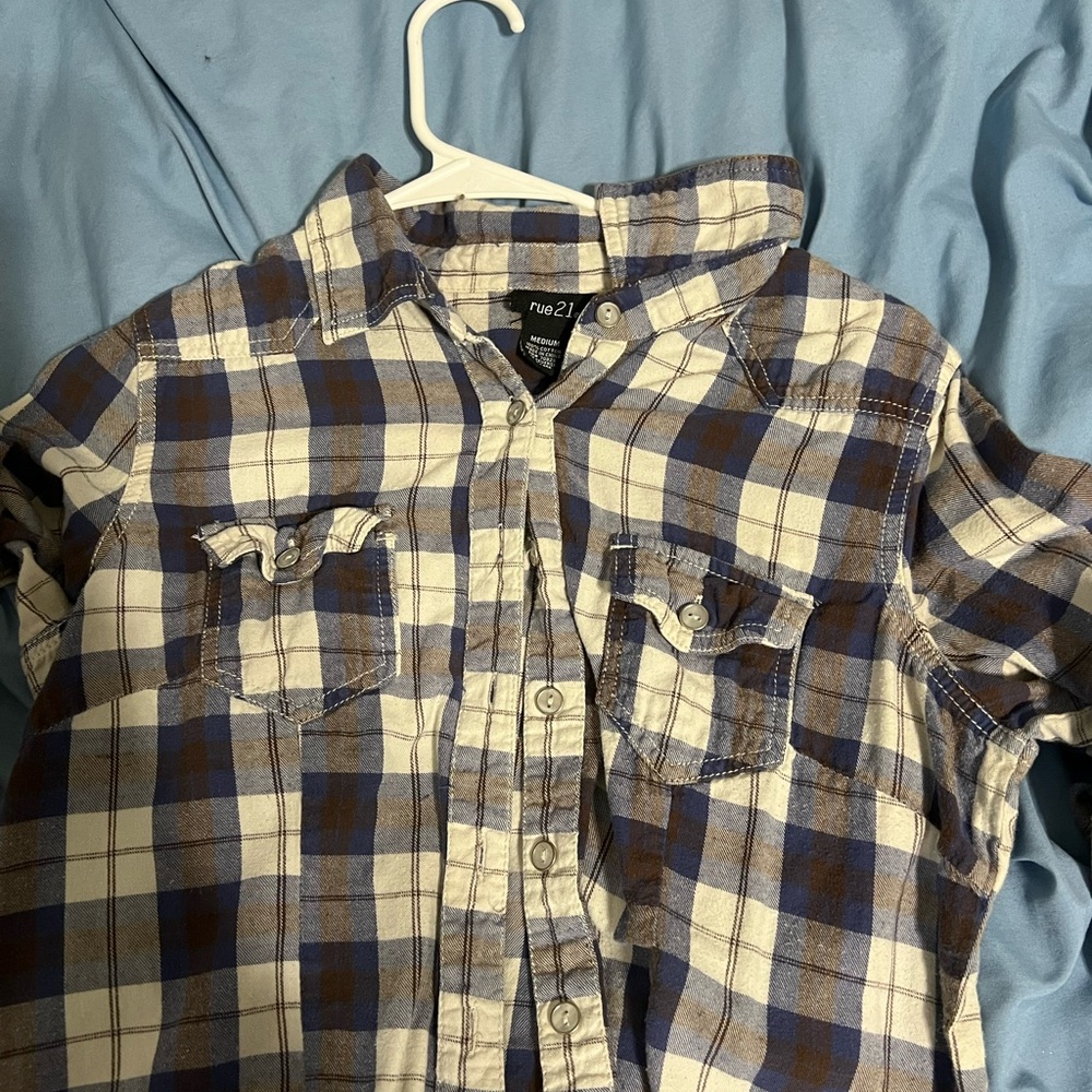 Rue21 Blue and White Casual Button Down Shirt